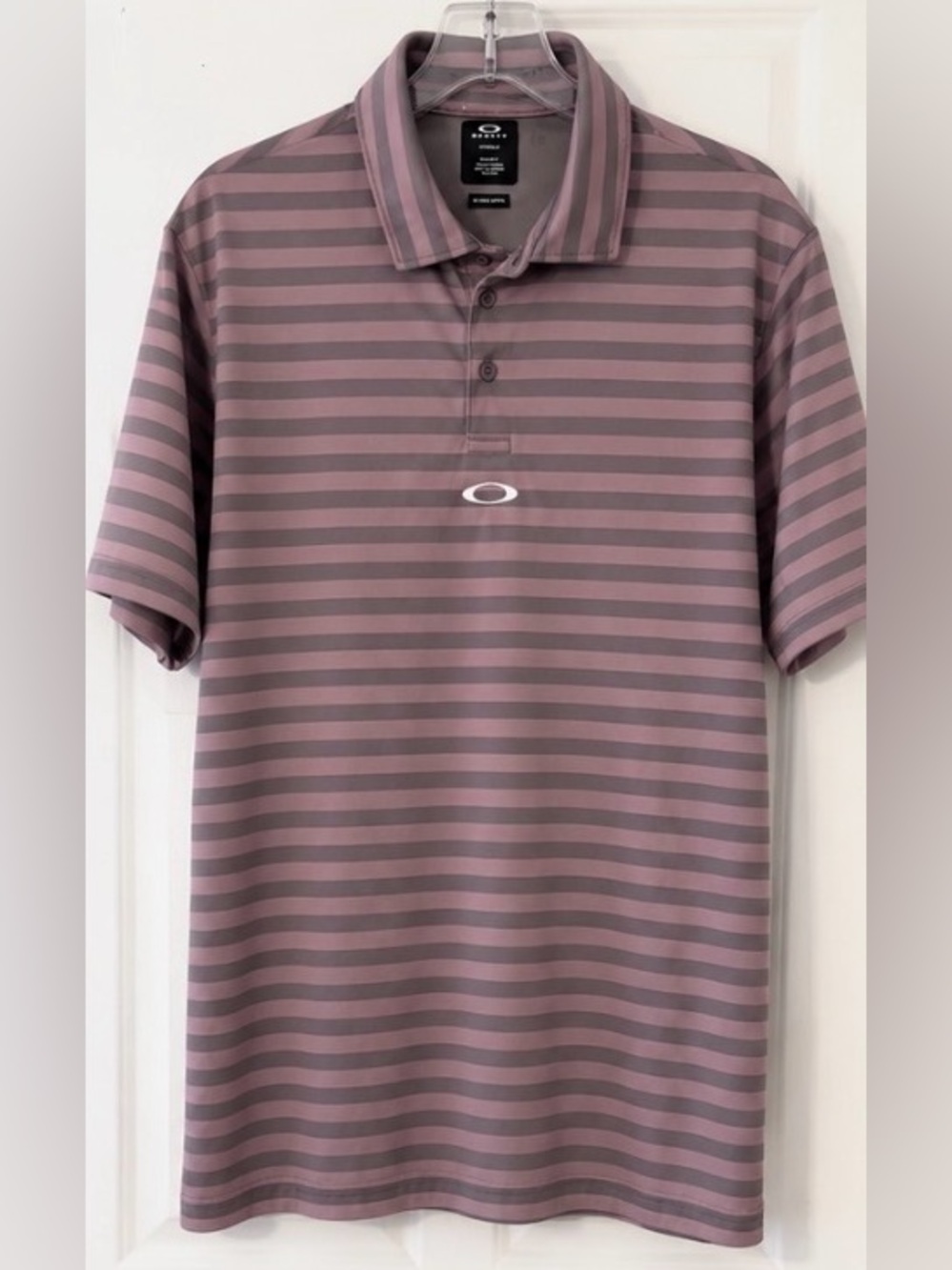 Oakley Hydrolix Performance Golf Polo Shirt Men’s Medium Gray & Mauve Striped